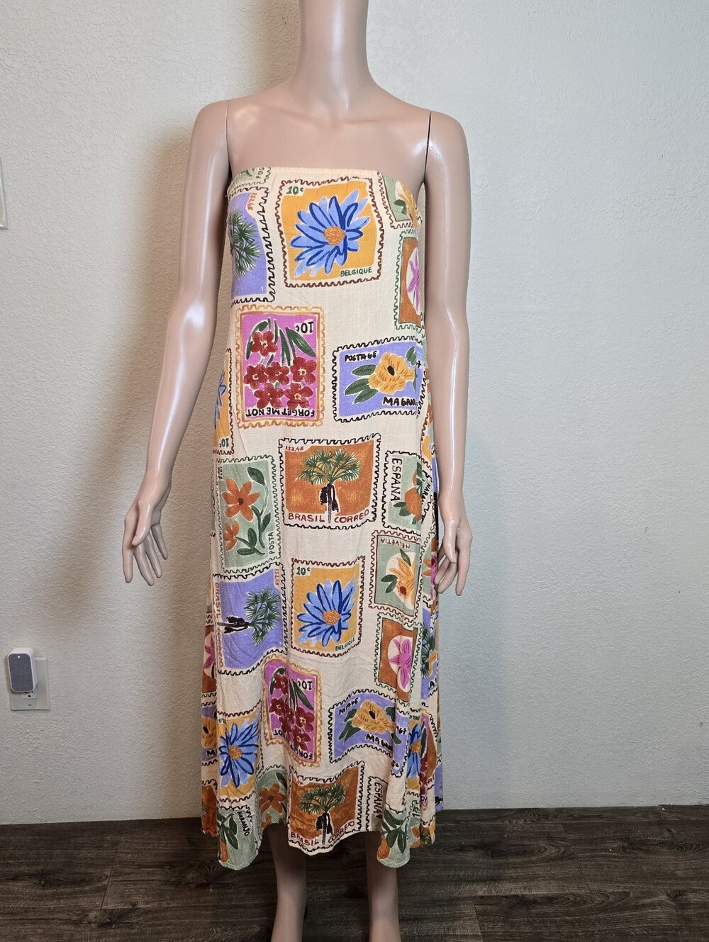 Anthropologie Paper Heart Strapless Floral Patchwork Linen Blend Maxi Dress Sm - Picture 11 of 11